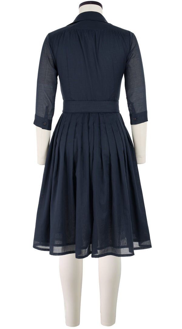 Samantha Sung Audrey Dress #4 Shirt Collar 3/4 Sleeve Cotton Musola_Solid_Denim Blue