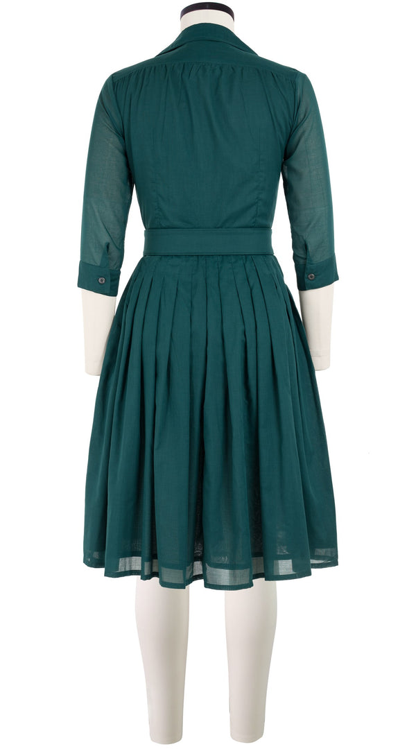 Samantha Sung Audrey Dress #4 Shirt Collar 3/4 Sleeve Cotton Musola_Solid_Jade