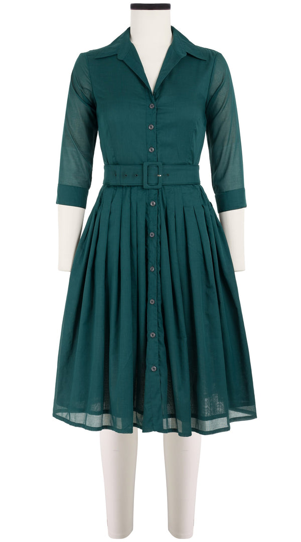 samantha sung Audrey Dress #4 Shirt Collar 3/4 Sleeve Cotton Musola_Solid_Jade