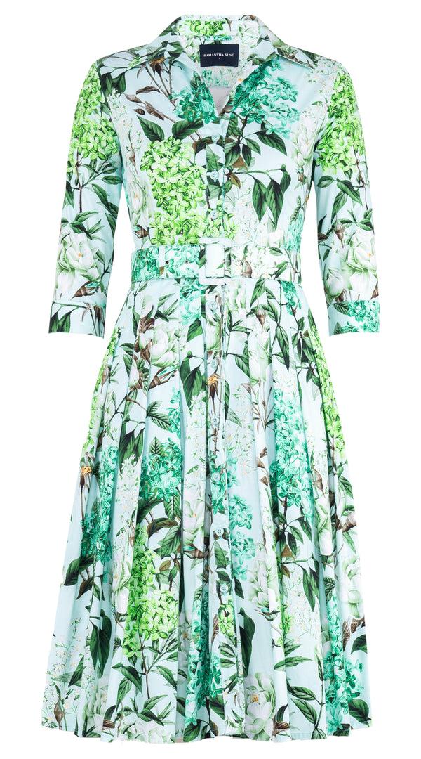 samantha sung Audrey Dress #4 Shirt Collar 3/4 Sleeve Long Length Cotton Stretch (Lilac Heaven Pastel) XS-XL