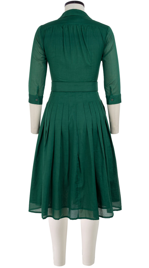 Samantha Sung Audrey Dress #4 Shirt Collar 3/4 Sleeve Long Length Cotton Musola_Solid_Ivy Green