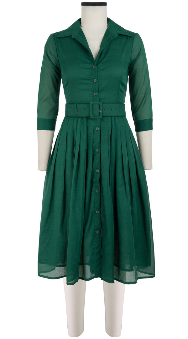 samantha sung Audrey Dress #4 Shirt Collar 3/4 Sleeve Long Length Cotton Musola_Solid_Ivy Green