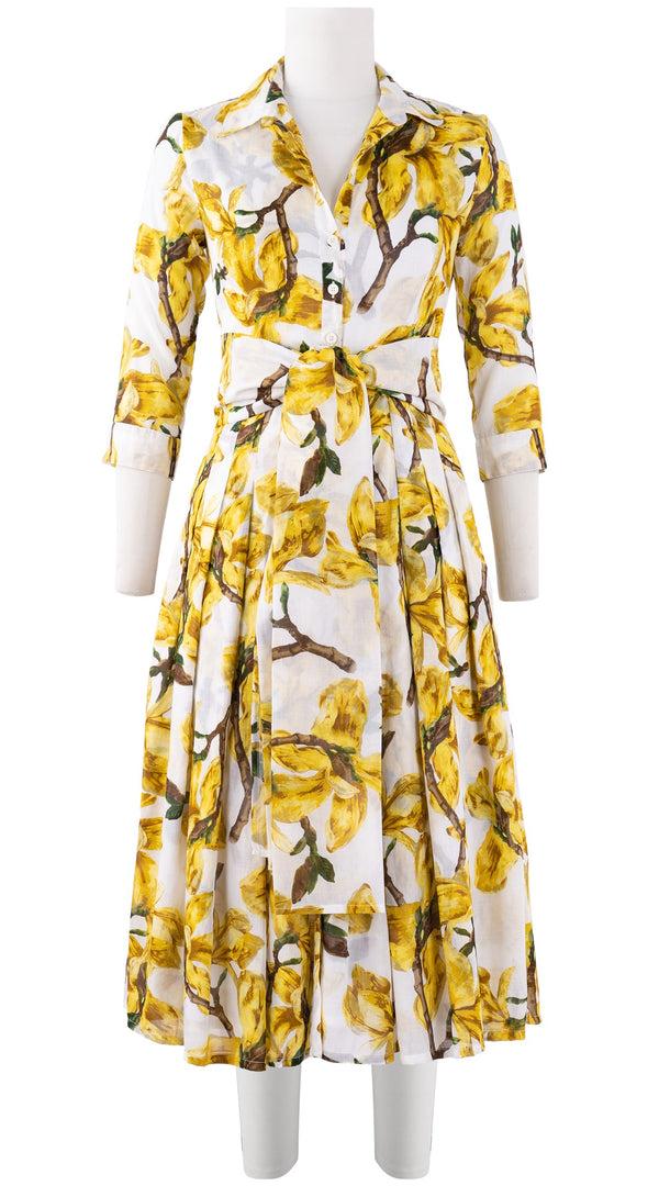 samantha sung Audrey Dress #4 Shirt Collar 3/4 Sleeve Long Length Cotton Musola (Magnolia Blossom)