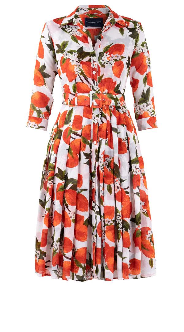 Samantha Sung Audrey Dress #4 Shirt Collar 3/4 Sleeve Long Length Cotton Musola (Lemon Original)