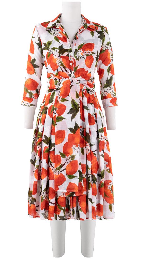 samantha sung Audrey Dress #4 Shirt Collar 3/4 Sleeve Long Length Cotton Musola (Lemon Original)