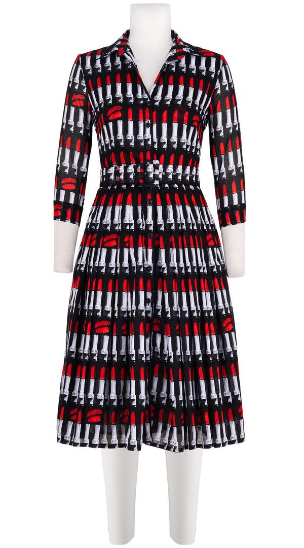 samantha sung Audrey Dress #4 Shirt Collar 3/4 Sleeve Long Length Cotton Musola (Lipstic Rouge Black)