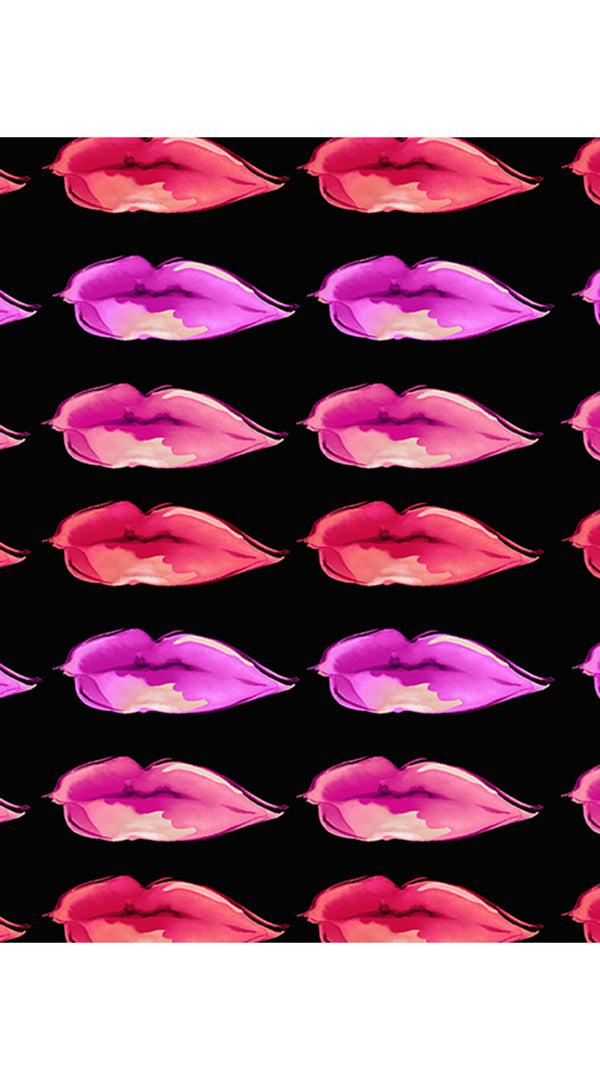 Samantha Sung Audrey Dress #4 Shirt Collar 3/4 Sleeve Long Length Cotton Musola (Watercolor Lips)