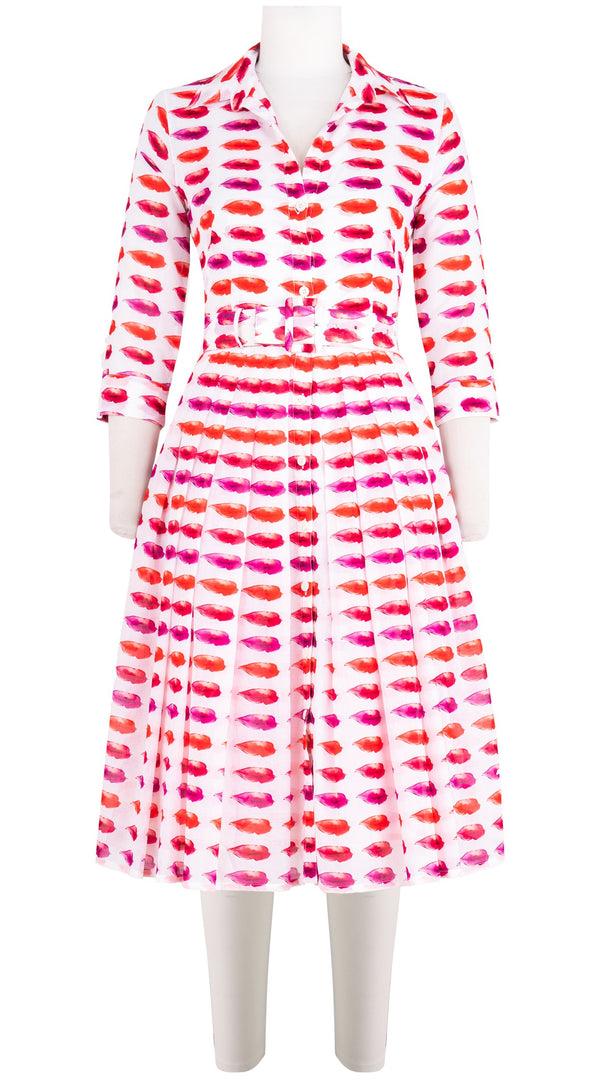 samantha sung Audrey Dress #4 Shirt Collar 3/4 Sleeve Long Length Cotton Musola (Watercolor Lips)