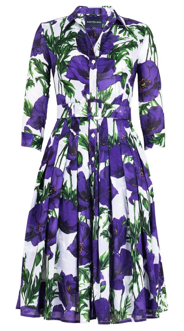 Samantha Sung Audrey Dress #4 Shirt Collar 3/4 Sleeve Long Length Cotton Musola (Poppy Poland Big)