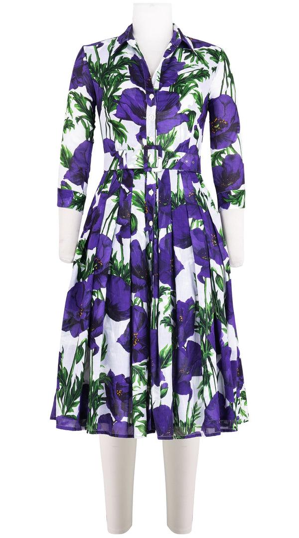 samantha sung Audrey Dress #4 Shirt Collar 3/4 Sleeve Long Length Cotton Musola (Poppy Poland Big)