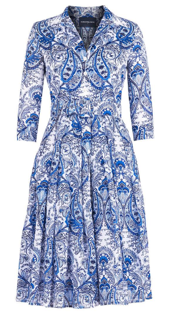 Samantha Sung Audrey Dress #4 Shirt Collar 3/4 Sleeve Long Length Cotton Musola (Russian Paisley)