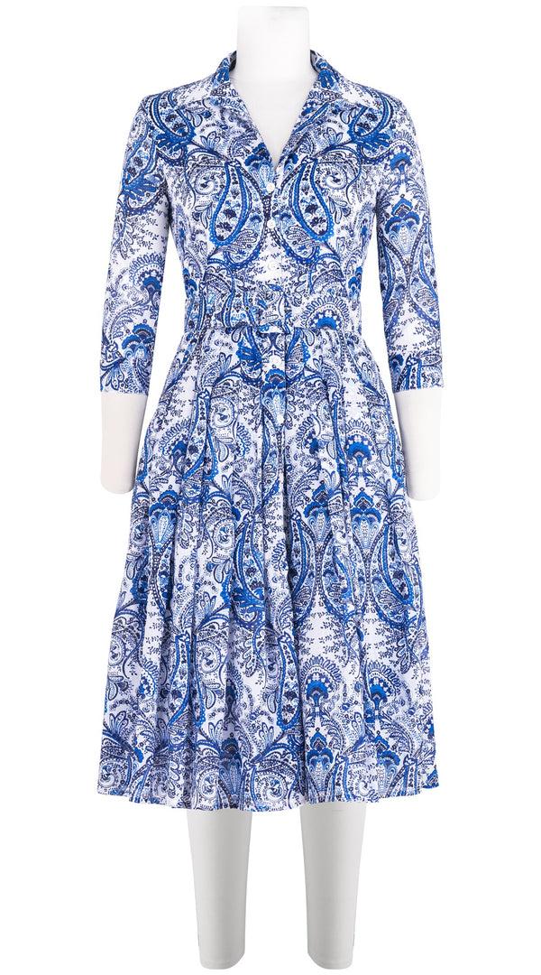 samantha sung Audrey Dress #4 Shirt Collar 3/4 Sleeve Long Length Cotton Musola (Russian Paisley)