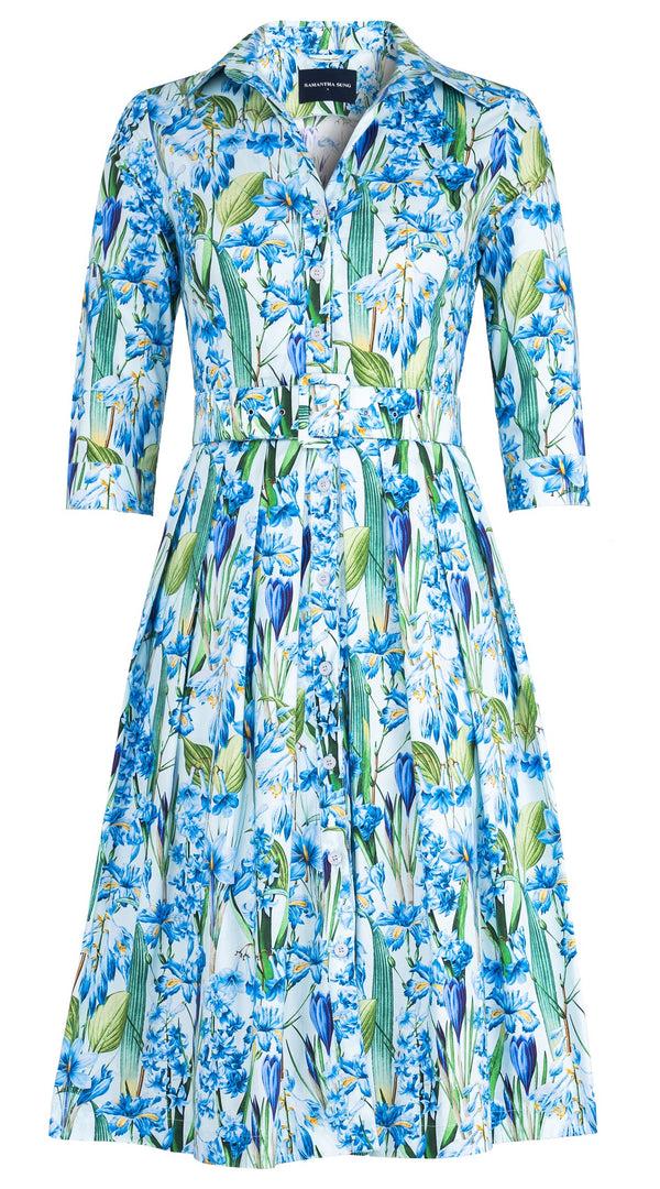samantha sung Audrey Dress #4 Shirt Collar 3/4 Sleeve Long Length Cotton Stretch (Crocus Hyacinth Pastel)