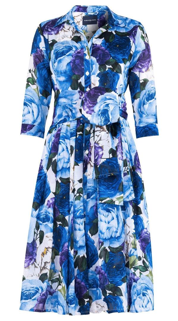 Samantha Sung Audrey Dress #4 Shirt Collar 3/4 Sleeve Long Length Cotton Musola (Rose Wallpaper)