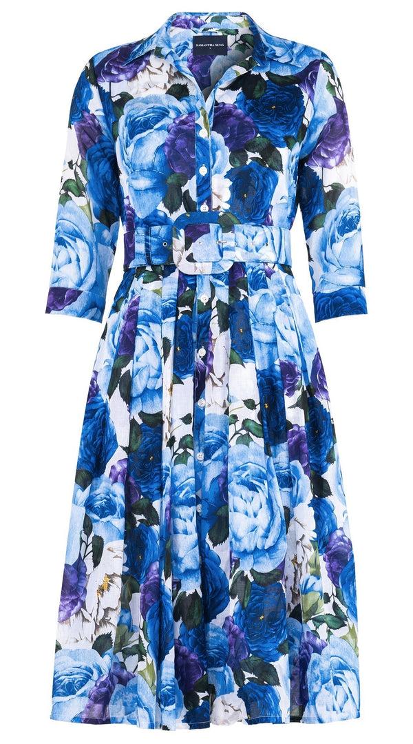 samantha sung Audrey Dress #4 Shirt Collar 3/4 Sleeve Long Length Cotton Musola (Rose Wallpaper)