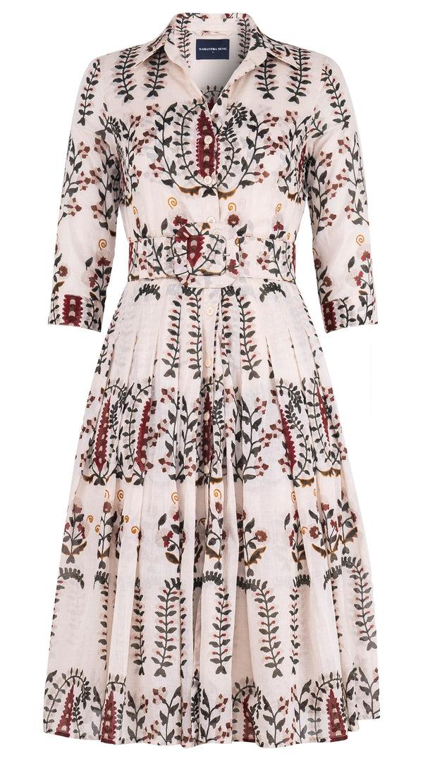 samantha sung Audrey Dress #4 Shirt Collar 3/4 Sleeve Long Length Cotton Musola (Suzani Ferns)