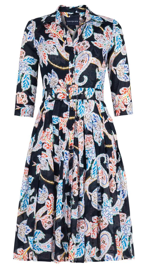 samantha sung Audrey Dress #4 Shirt Collar 3/4 Sleeve Long Length Cotton Musola (Marseille Paisley Big)