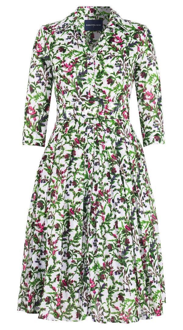 samantha sung Audrey Dress #4 Shirt Collar 3/4 Sleeve Long Length Cotton Musola (Lavender Haze)