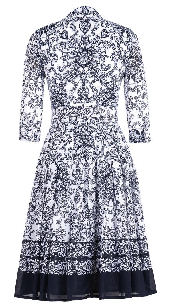 Samantha Sung Audrey Dress #4 Shirt Collar 3/4 Sleeve Long Length Musola (Casanova Bandana Small) 3