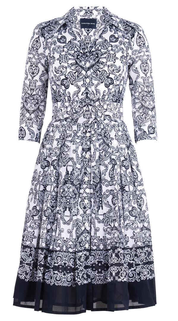 samantha sung Audrey Dress #4 Shirt Collar 3/4 Sleeve Long Length Musola (Casanova Bandana Small) 3