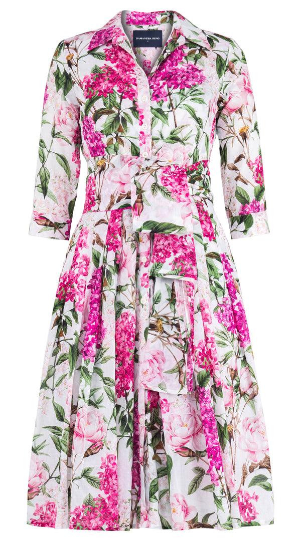 Samantha Sung Audrey Dress #4 Shirt Collar 3/4 Sleeve Long Length Cotton Musola (Lilac Heaven Pastel) XS