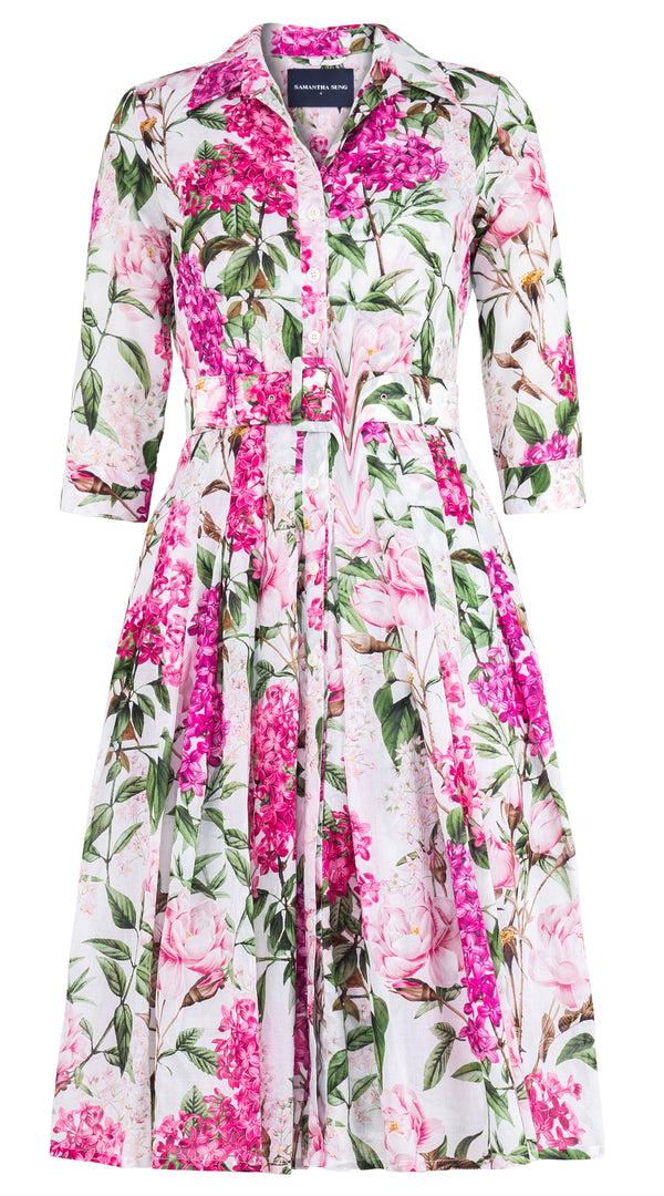 samantha sung Audrey Dress #4 Shirt Collar 3/4 Sleeve Long Length Cotton Musola (Lilac Heaven Pastel) XS