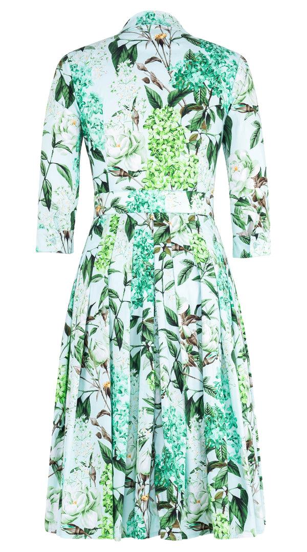 Samantha Sung Audrey Dress #4 Shirt Collar 3/4 Sleeve Long Length Cotton Stretch (Lilac Heaven Pastel) XS-XL