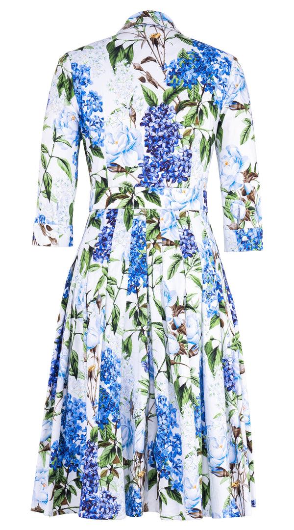 Samantha Sung Audrey Dress #4 Shirt Collar 3/4 Sleeve Long Length Cotton Stretch (Lilac Heaven White)