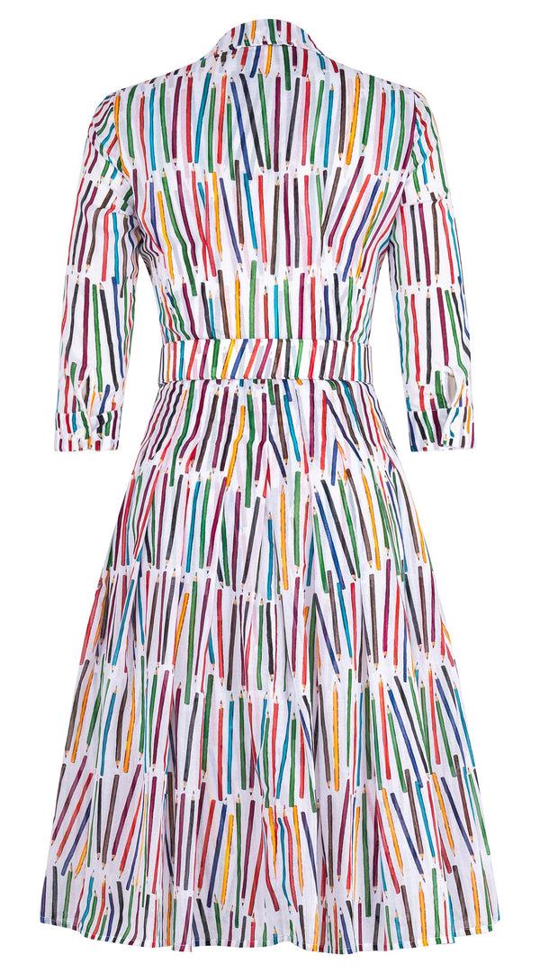 Samantha Sung Audrey Dress #4 Shirt Collar 3/4 Sleeve Long Length Cotton Musola (Prisma Pencil All Over Big)