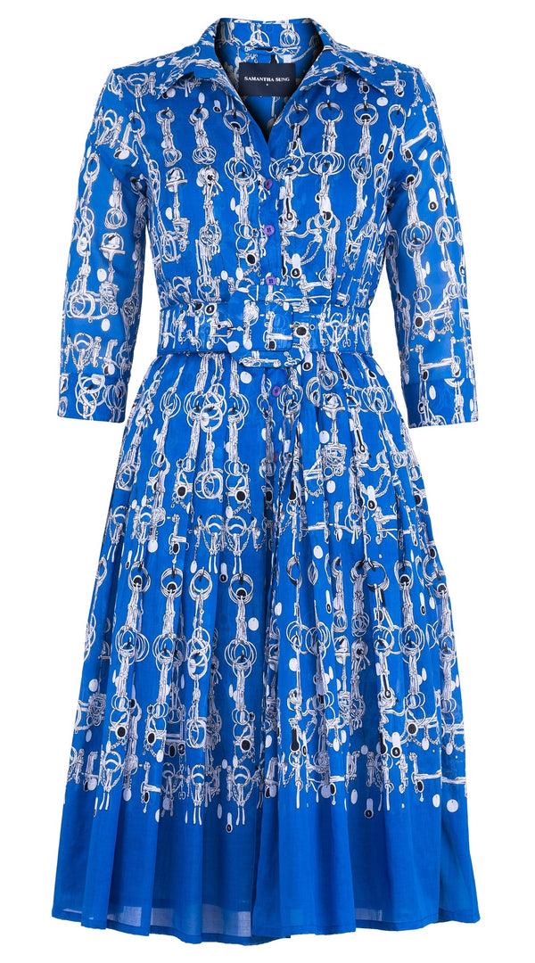 samantha sung Audrey Dress #4 Shirt Collar 3/4 Sleeve Long Length Cotton Musola (Horse Chain)