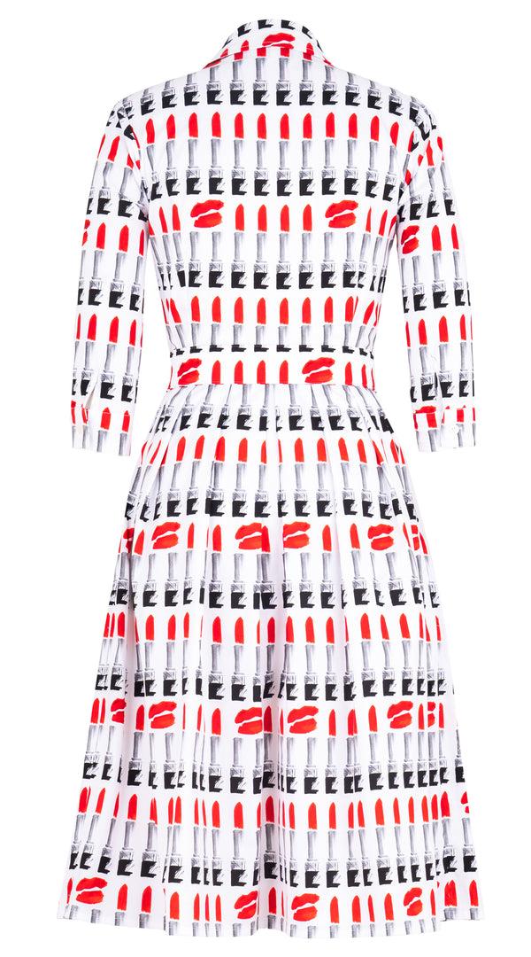 Samantha Sung Audrey Dress #4 Shirt Collar 3_4 Sleeve Long Musola (Lipstic Rouge White) 5