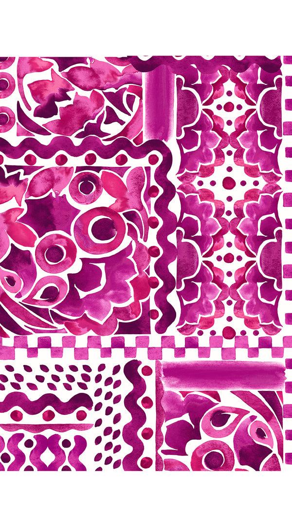 Samantha Sung Audrey Dress #4 Shirt Collar 3/4 Sleeve Midi Length Cotton Musola (Watercolor Tile Mono)