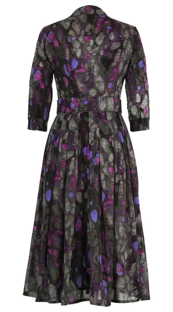 Samantha Sung Audrey Dress #4 Shirt Collar 3/4 Sleeve Midi Length Wool (Rangford Marble) - Grey Lilac