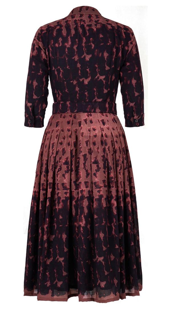 Samantha Sung Audrey Dress #4 Shirt Collar 3/4 Sleeve Midi Length Wool (Brush Degrade Multi) - Nude
