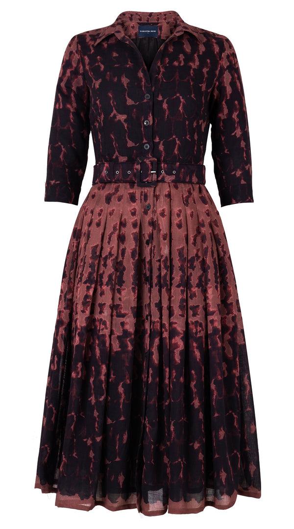 samantha sung Audrey Dress #4 Shirt Collar 3/4 Sleeve Midi Length Wool (Brush Degrade Multi) - Nude