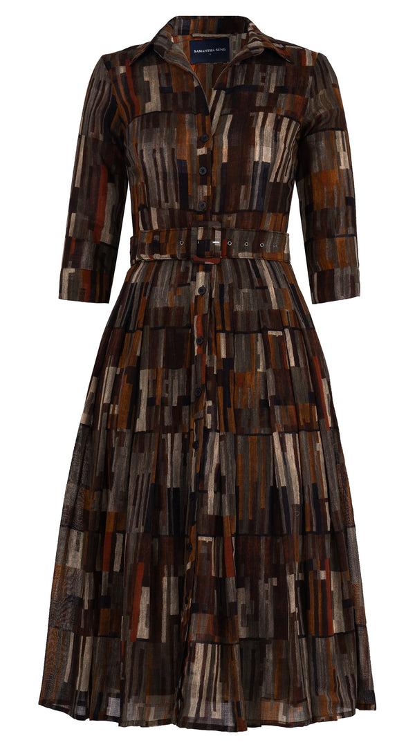 samantha sung Audrey Dress #4 Shirt Collar 3/4 Sleeve Midi Length Wool (Granada Rug)