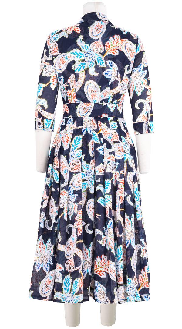 Samantha Sung Audrey Dress #4 Shirt Collar 3/4 Sleeve Midi Length Musola (Marseille Paisley) 4