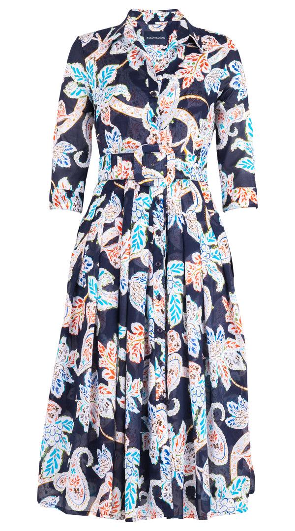 Samantha Sung Audrey Dress #4 Shirt Collar 3/4 Sleeve Midi Length Musola (Marseille Paisley) 4