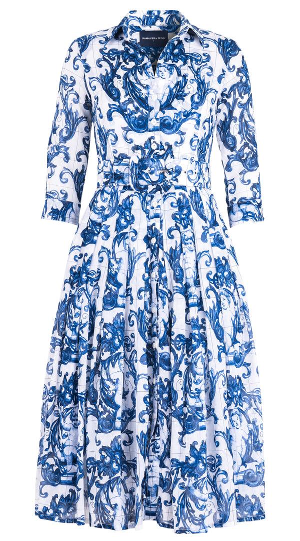 samantha sung Audrey Dress #4 Shirt Collar 3/4 Sleeve Midi Length Cotton Musola (Cherub Tile) 1