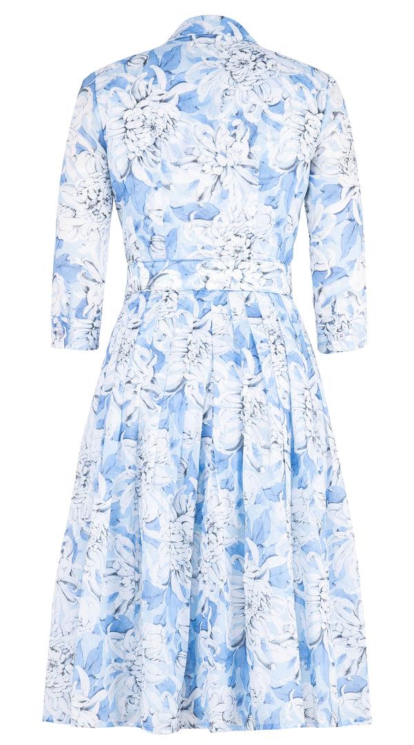Samantha Sung Audrey Dress #4 Shirt Collar 3/4 Sleeve Midi Length Musola (Chrysanthemum Flower) XS-XXL