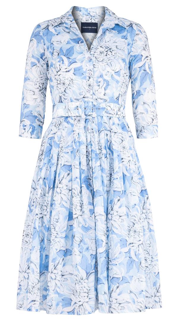 samantha sung Audrey Dress #4 Shirt Collar 3/4 Sleeve Midi Length Musola (Chrysanthemum Flower) XS-XXL