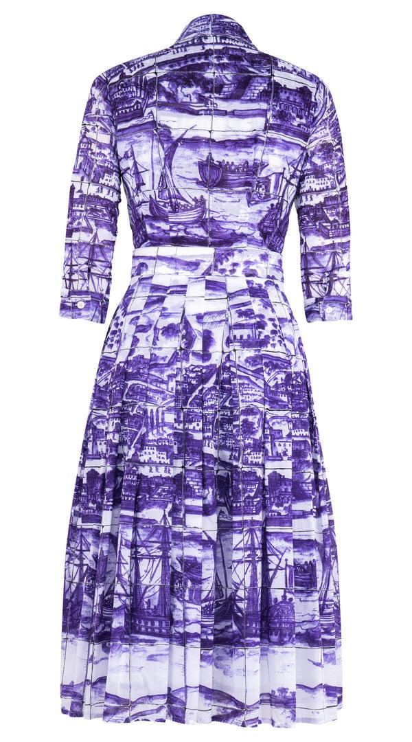 Samantha Sung Audrey Dress #4 Shirt Collar 3/4 Sleeve Midi Length Musola (Azulejo) XS-XXL