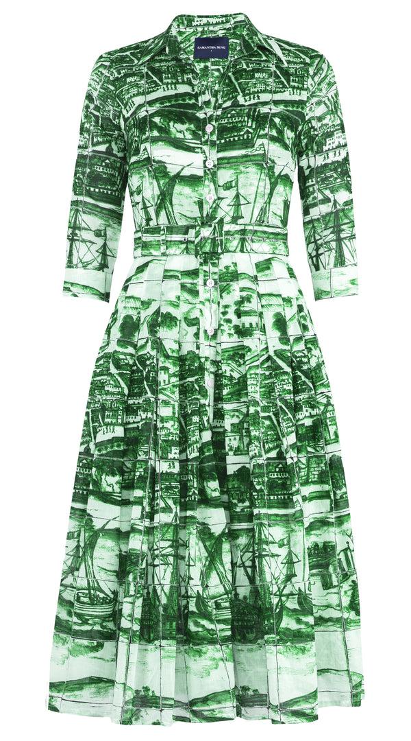 Samantha Sung Audrey Dress #4 Shirt Collar 3/4 Sleeve Midi Length Musola (Azulejo) XS-XXL