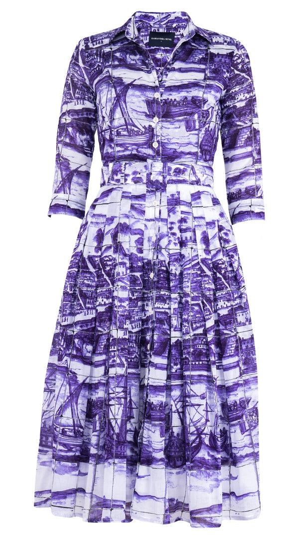 samantha sung Audrey Dress #4 Shirt Collar 3/4 Sleeve Midi Length Musola (Azulejo) XS-XXL