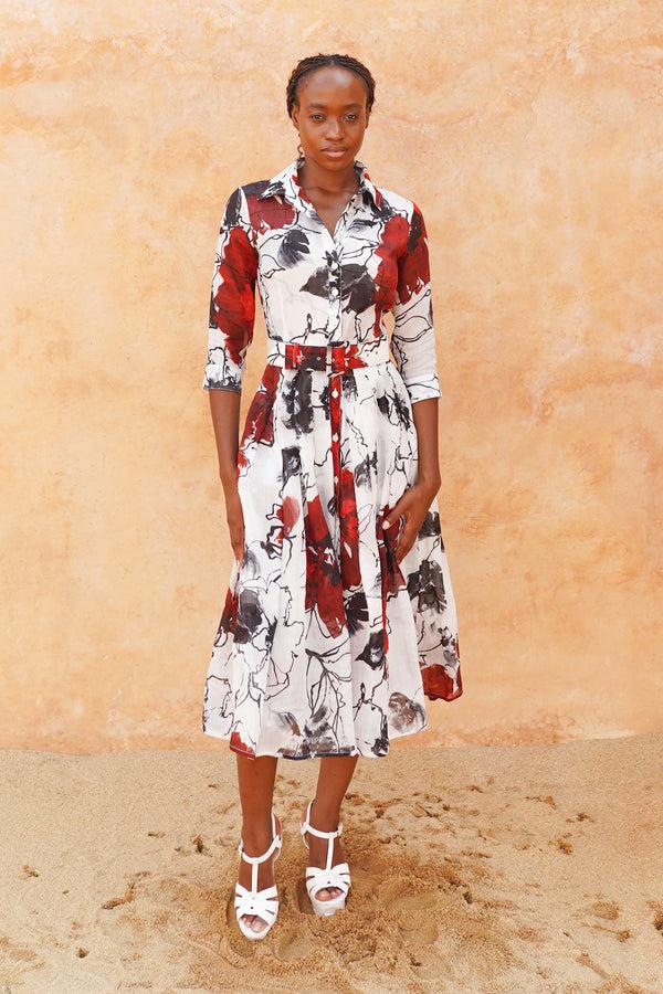 samantha sung Audrey Dress #4 Shirt Collar 3/4 Sleeve Midi Length Cotton Musola (Fiori D'este Small)
