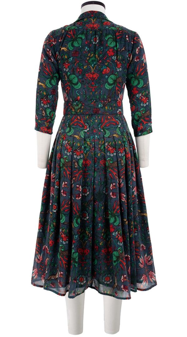 Samantha Sung Audrey Dress #4 Shirt Collar 3/4 Sleeve Midi Length Wool (Deer Stalker) - Indigo