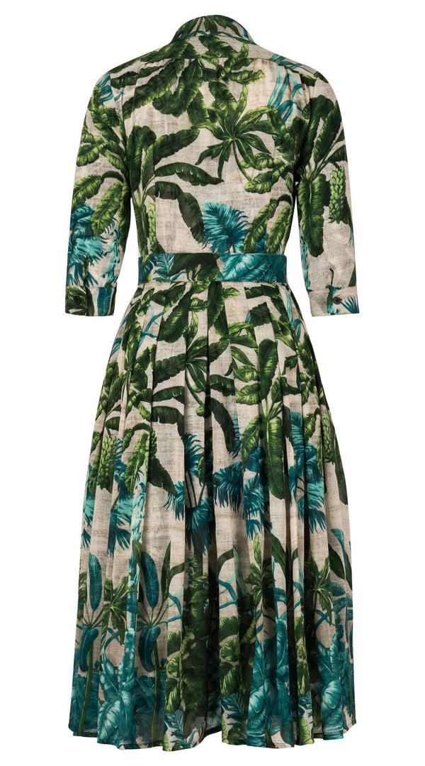 Samantha Sung Audrey Dress #4 Shirt Collar 3/4 Sleeve Midi Length Wool (Vintage Palm Beige) - Beige Green