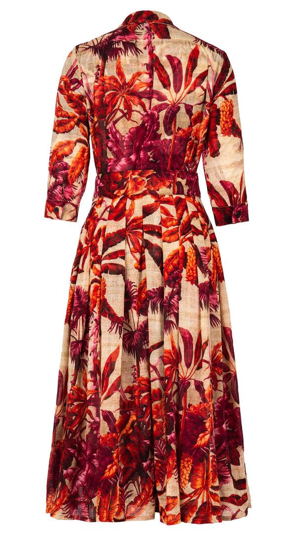 Samantha Sung Audrey Dress #4 Shirt Collar 3/4 Sleeve Midi Length Wool (Vintage Palm Beige) - Beige Orange