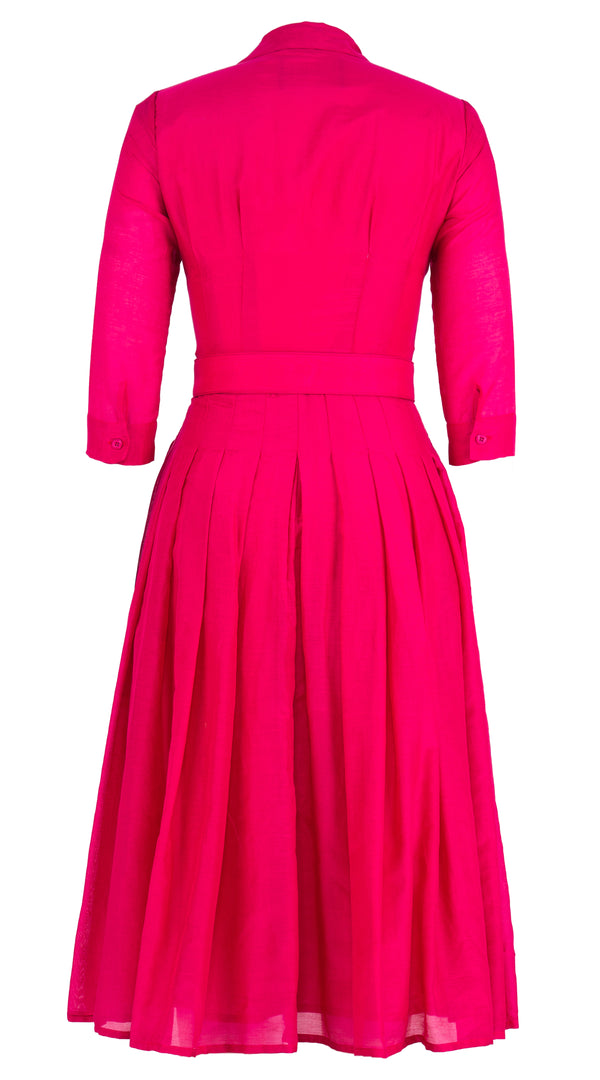 Samantha Sung Audrey Dress #4 Shirt Collar 3/4 Sleeve Midi Length Silk Cotton (Solid) 3