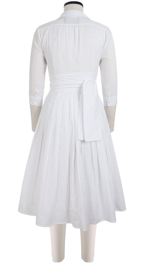 Samantha Sung Audrey Dress #4 Shirt Collar 3/4 Sleeve Midi Length Cotton Musola_Solid_White
